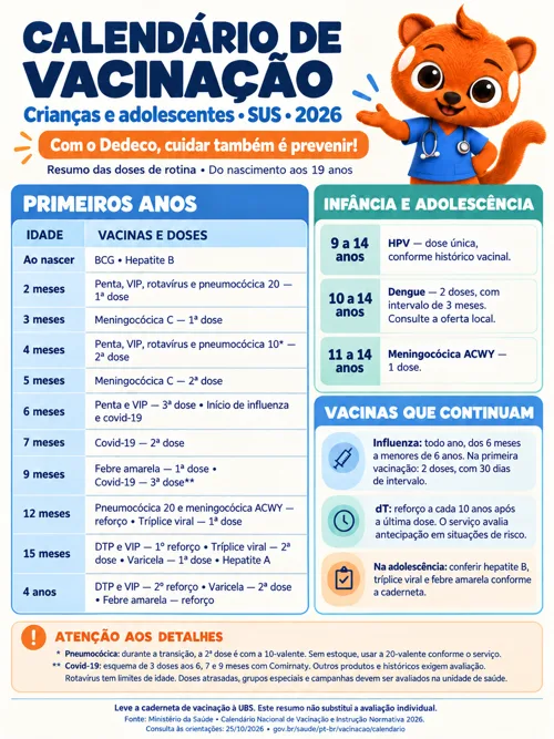Prévia do calendário de vacinação 2026 do Dedeco