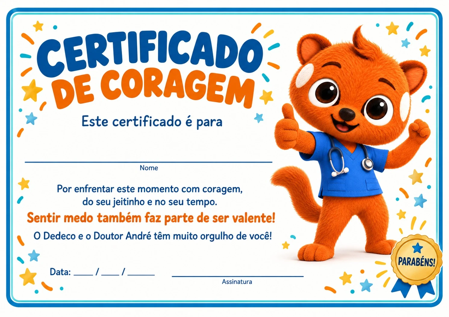 Certificado de Coragem com o Dedeco